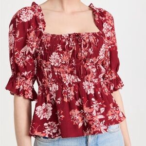 Playa Lucila red smocked square neck top